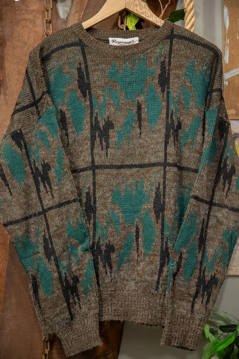 90s Teal&Grey Yün Kazak