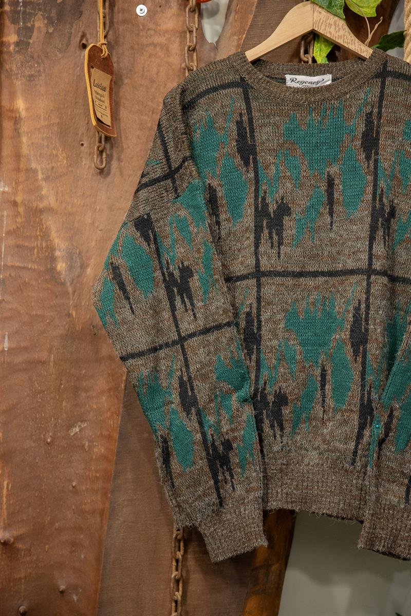 90s Teal&Grey Yün Kazak
