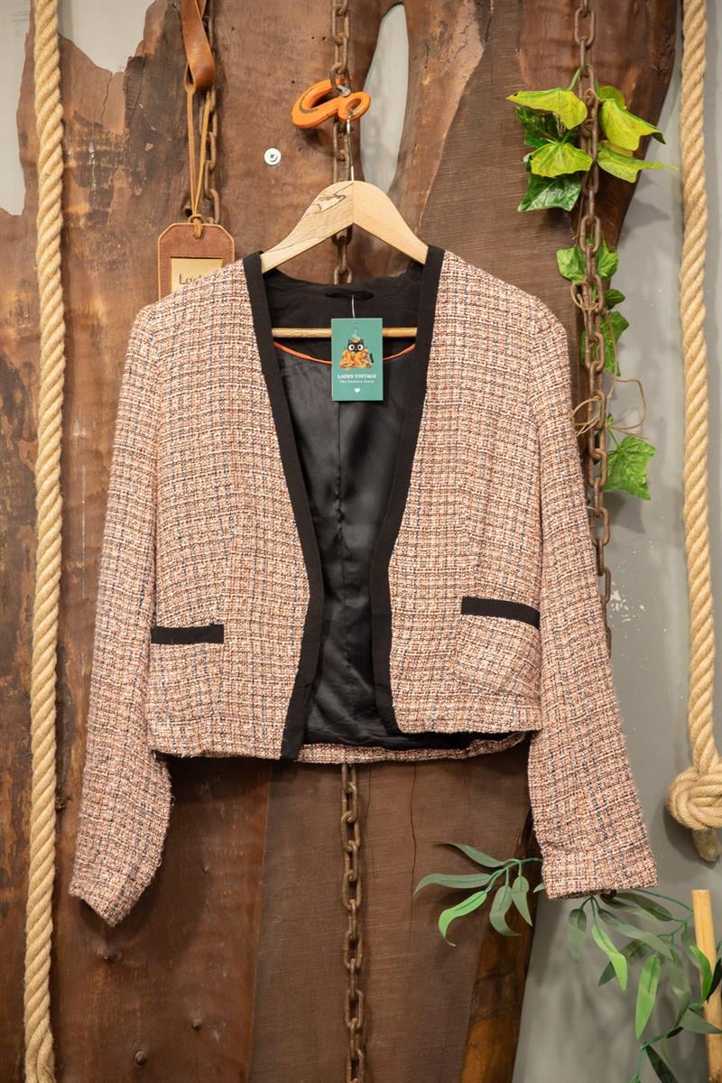90s Tweed Pembe Blazer Ceket