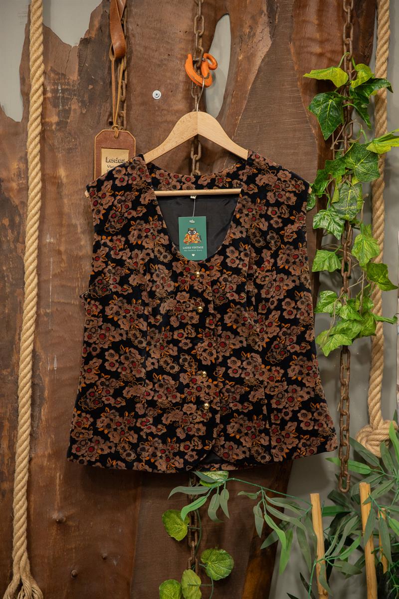 90s Velvet Floral Kadife Yelek