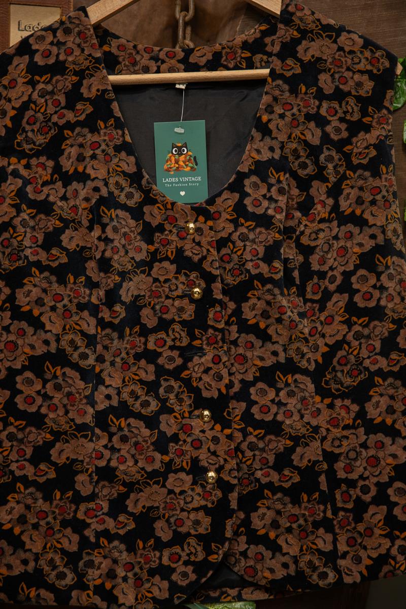 90s Velvet Floral Kadife Yelek