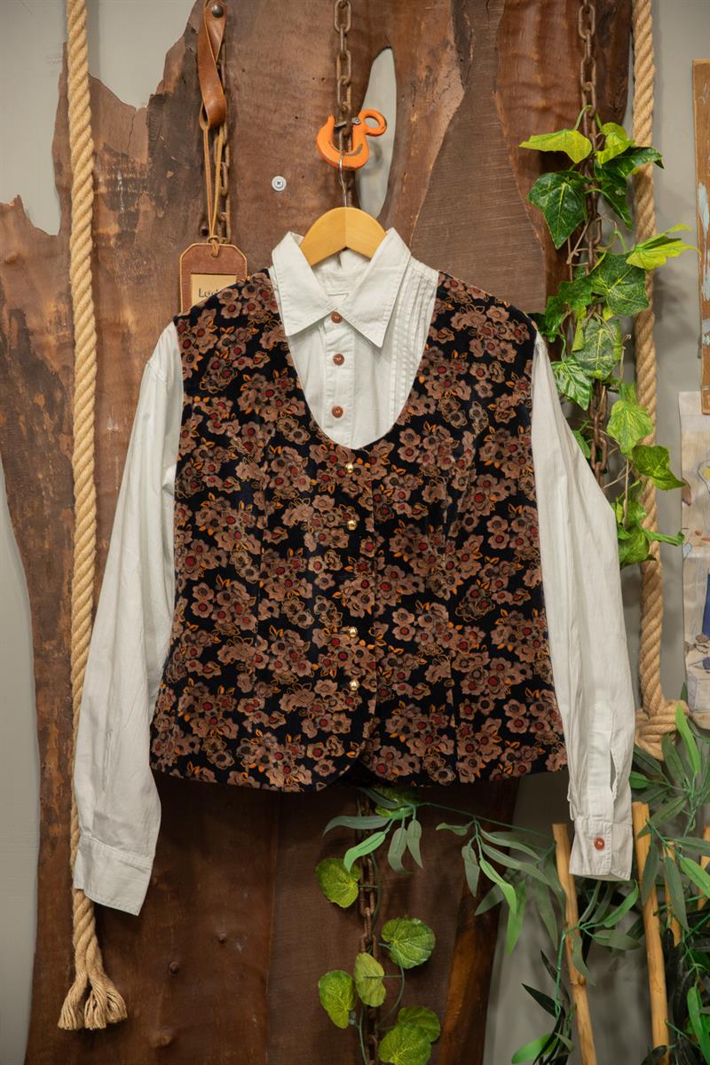 90s Velvet Floral Kadife Yelek