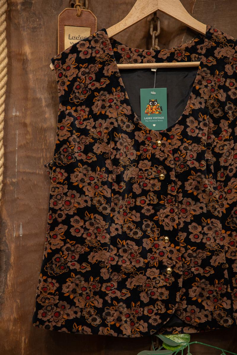90s Velvet Floral Kadife Yelek