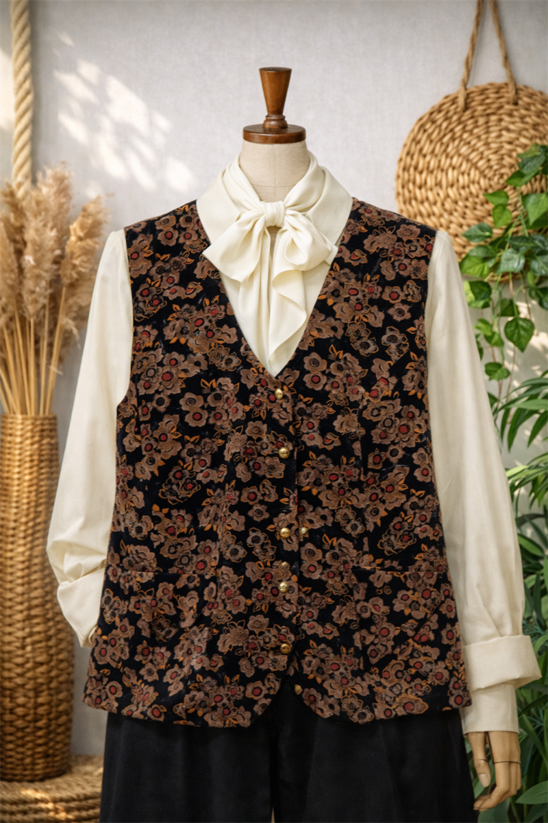 90s Velvet Floral Kadife Yelek