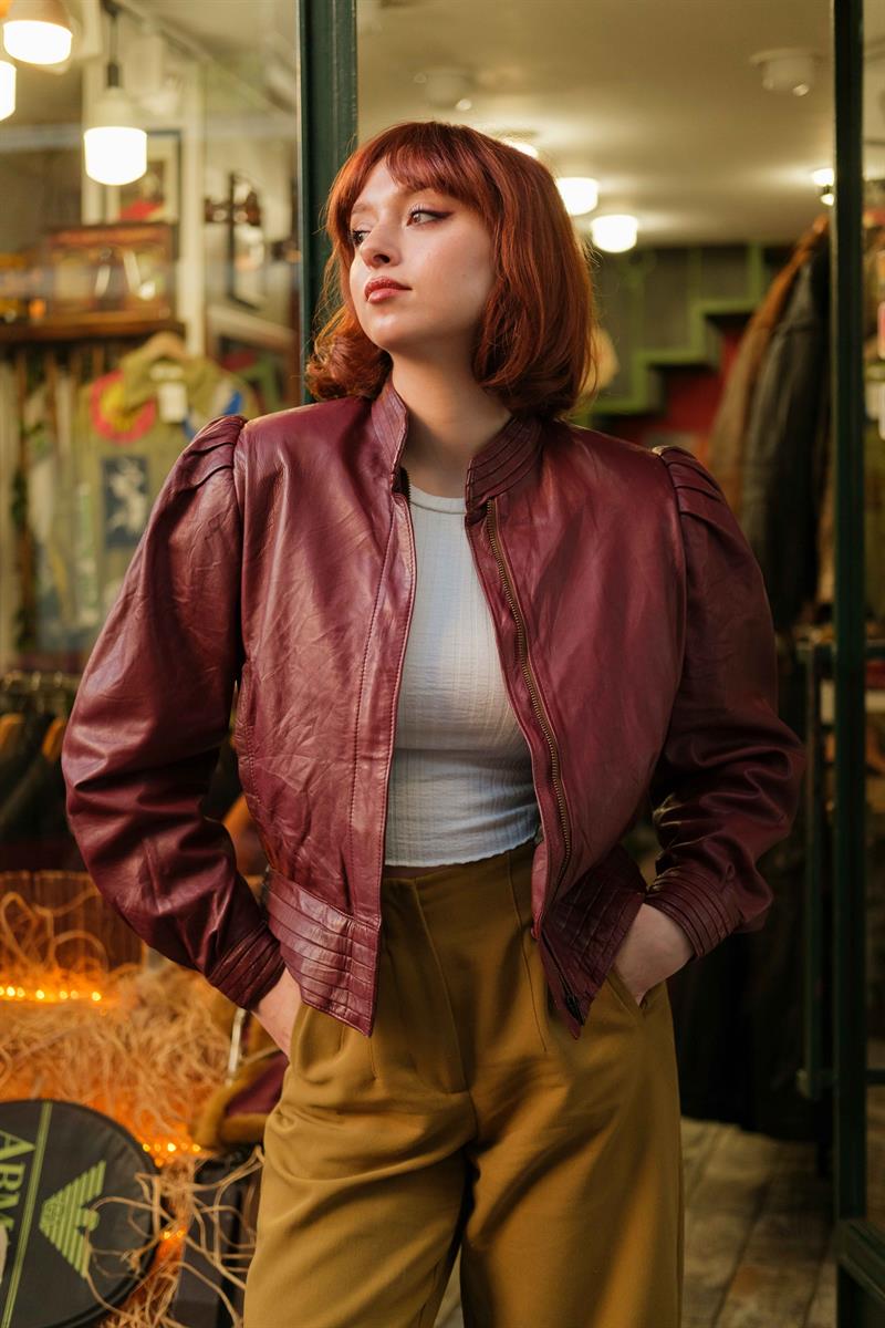 90s Vintage Biker Model Kadın Deri Ceket