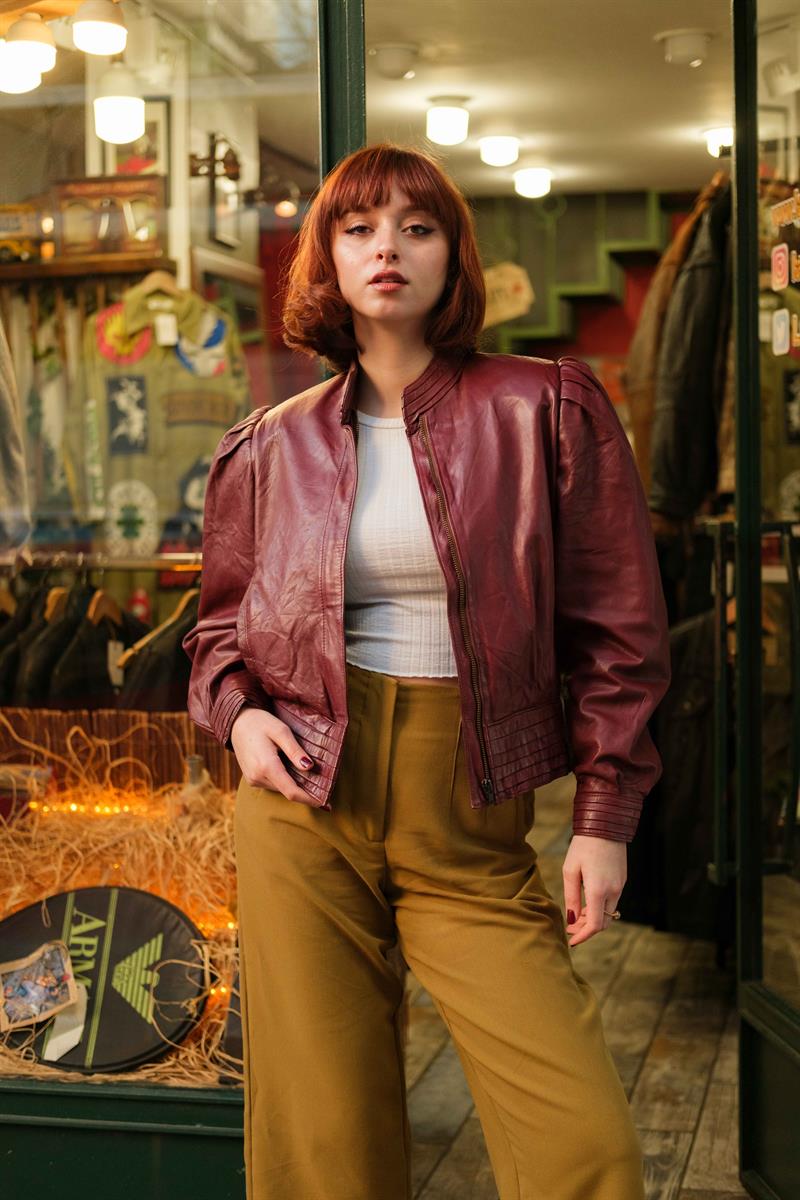 90s Vintage Biker Model Kadın Deri Ceket