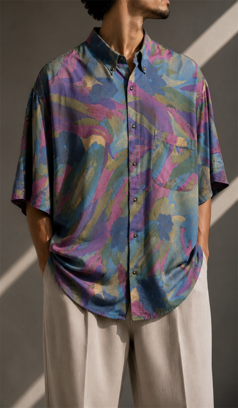 90s Watercolor Oversize Gömlek
