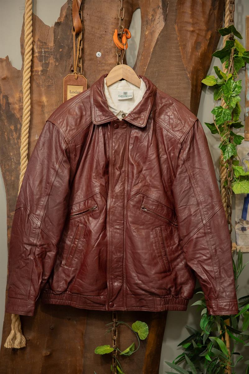 90s Wine Red Bomber Oversize Deri Ceket