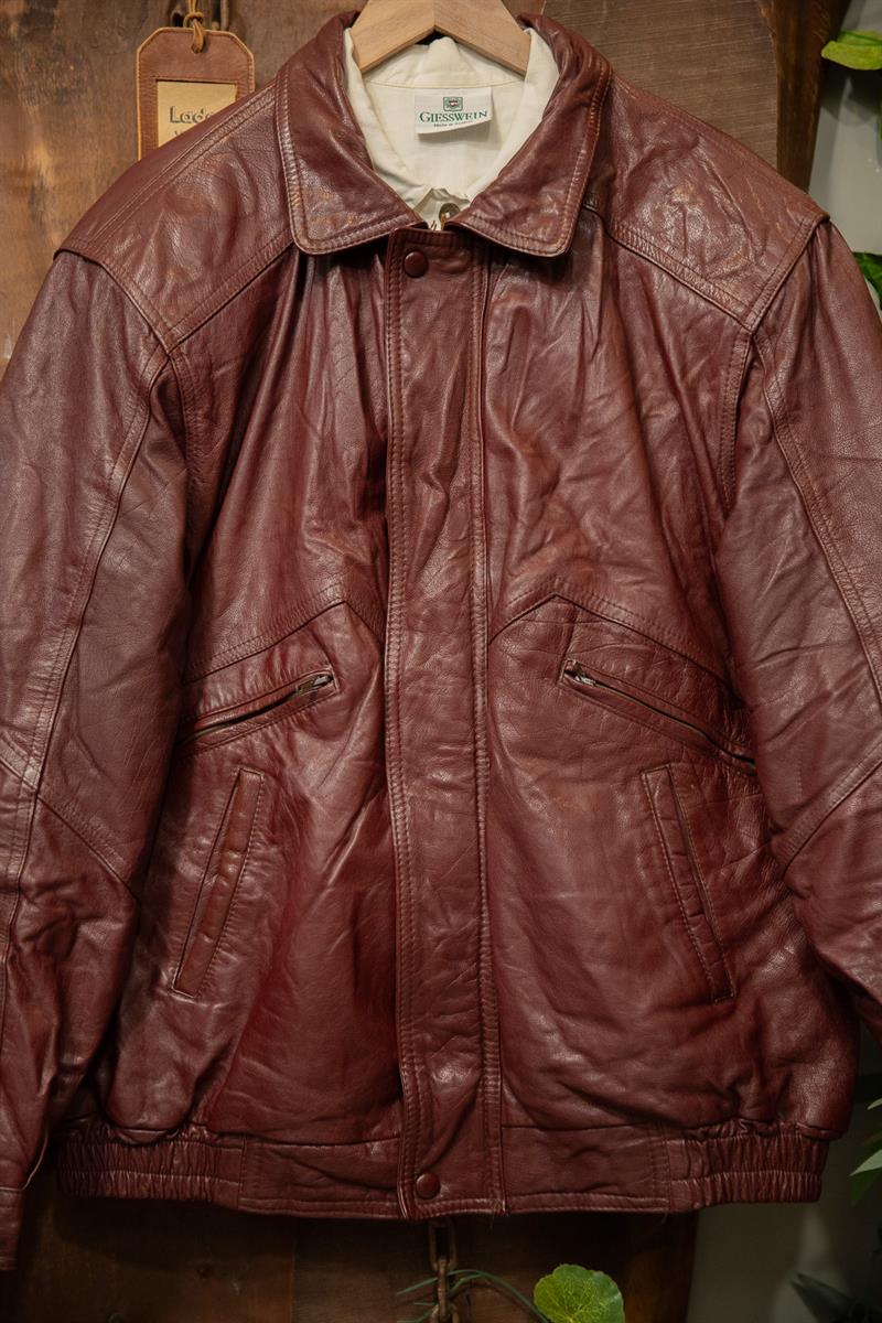 90s Wine Red Bomber Oversize Deri Ceket