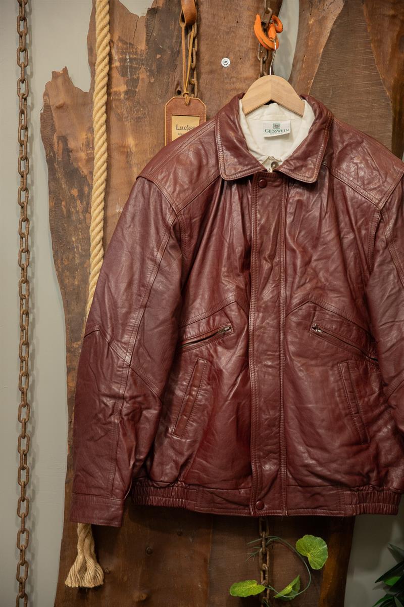 90s Wine Red Bomber Oversize Deri Ceket