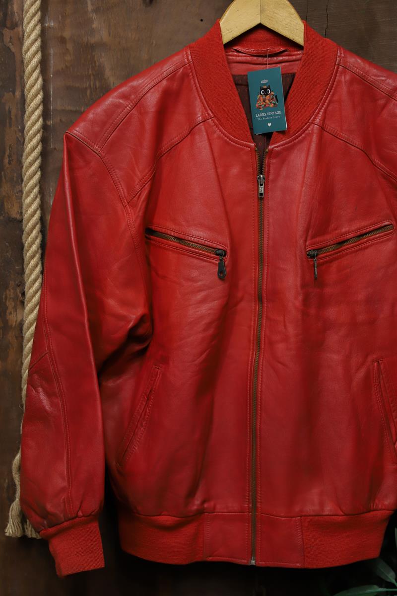 90s Wine Red Classic Deri Ceket