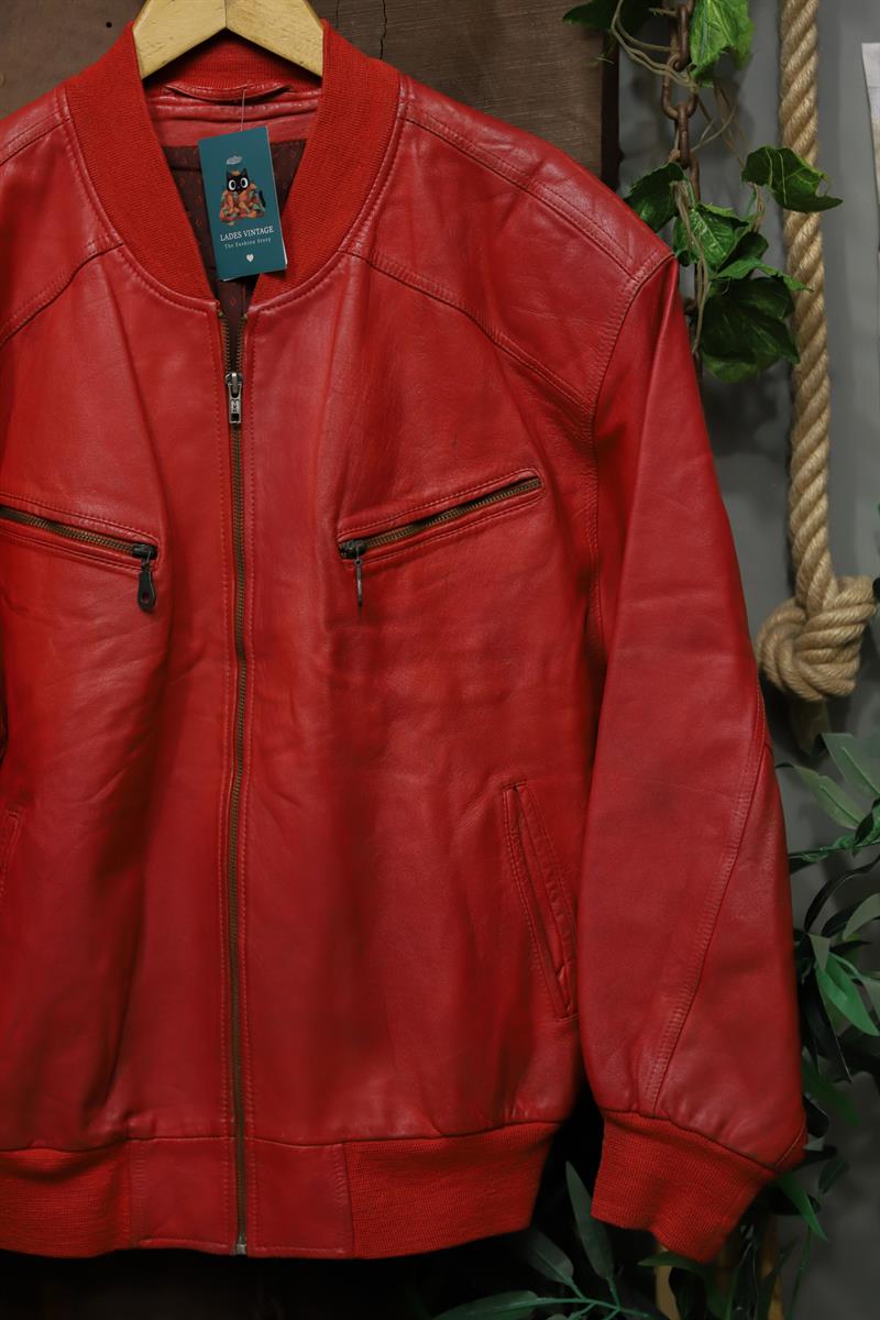 90s Wine Red Classic Deri Ceket