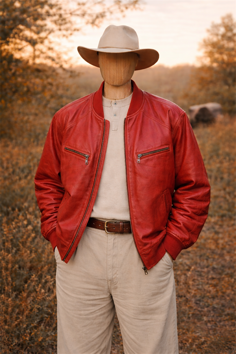 90s Wine Red Classic Deri Ceket