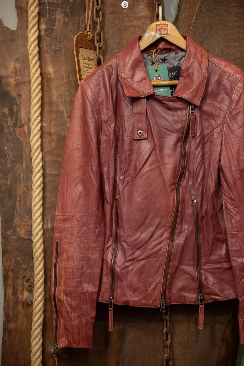 90s Wine Red Classic Deri Ceket