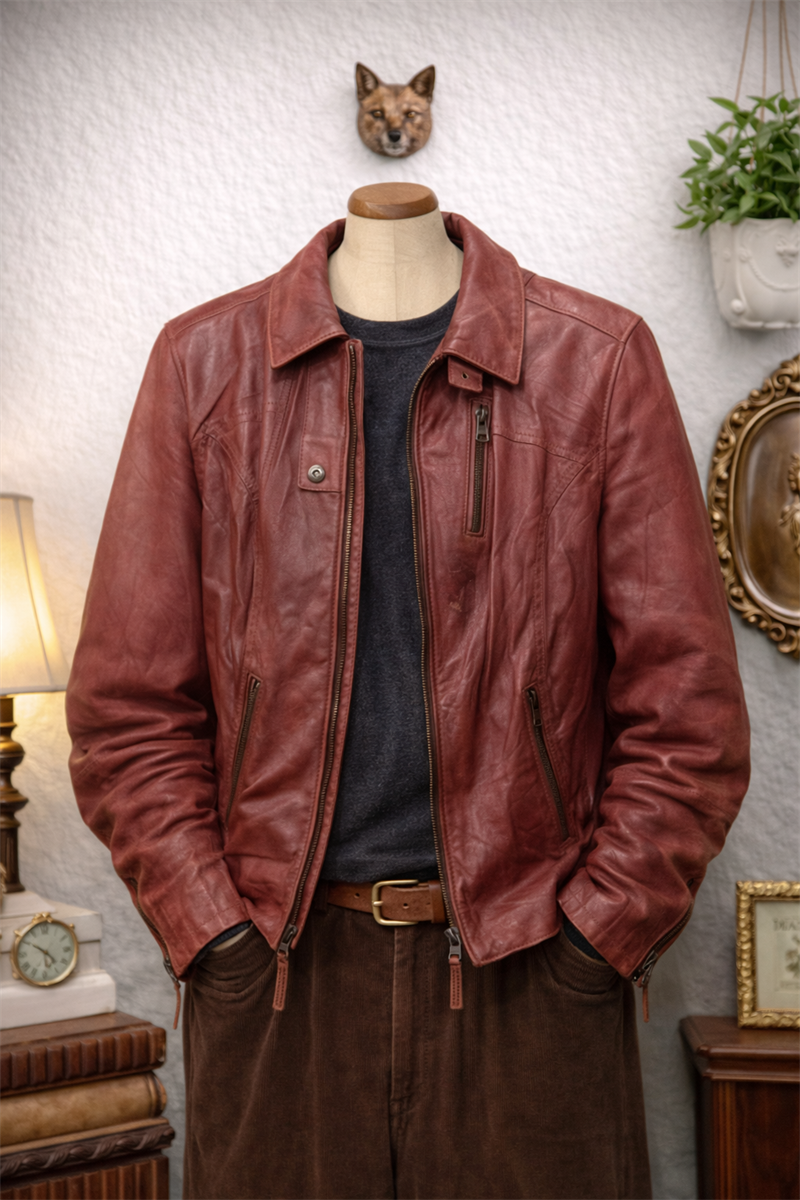 90s Wine Red Classic Deri Ceket