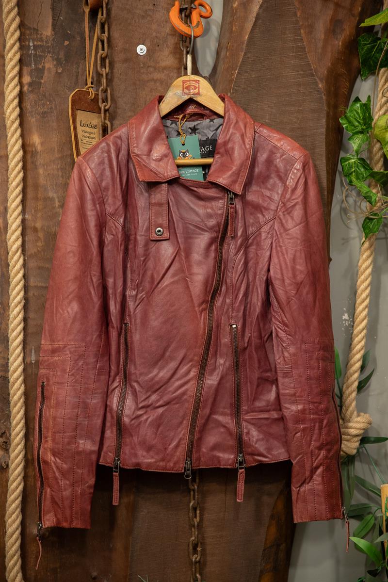 90s Wine Red Classic Deri Ceket