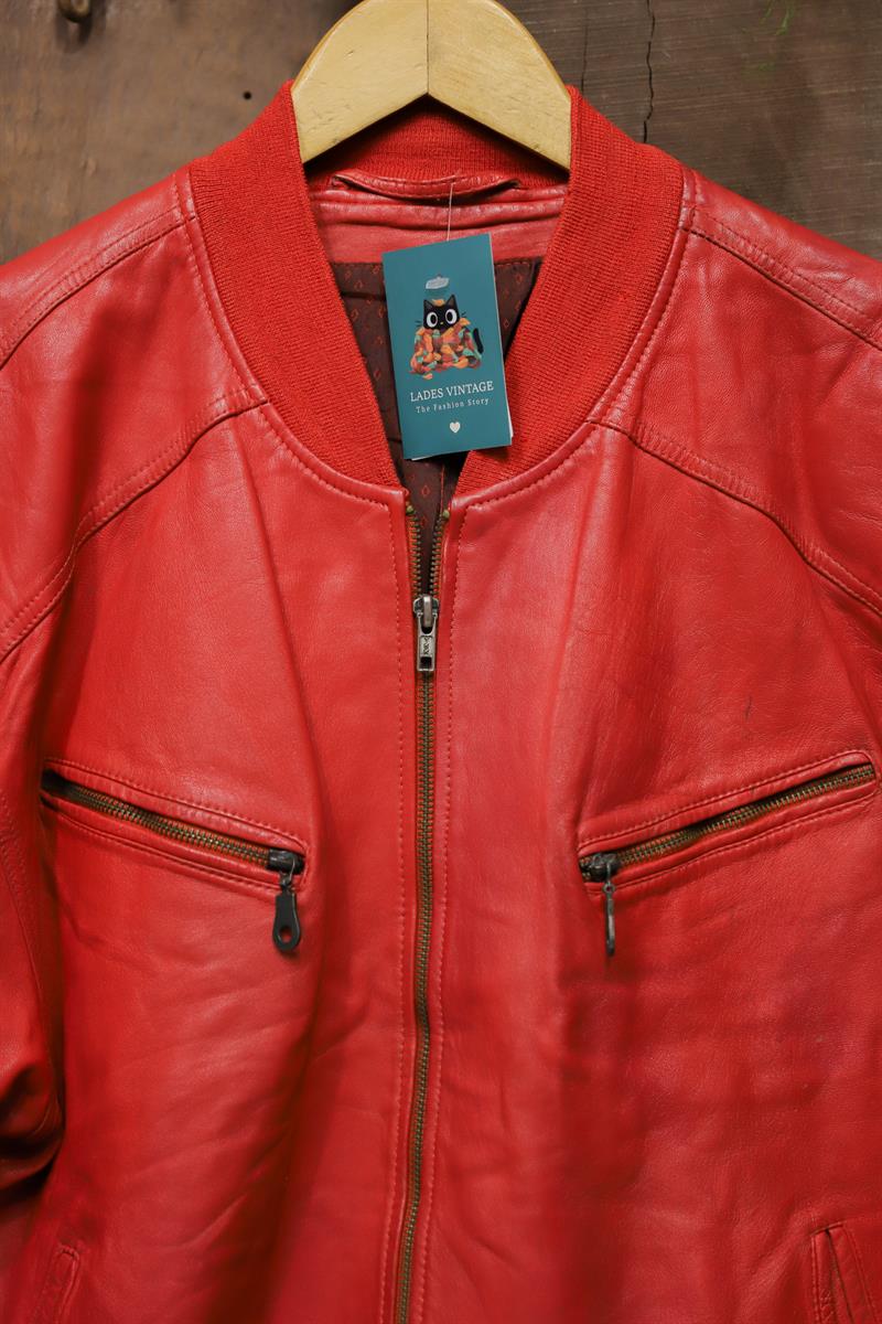 90s Wine Red Classic Deri Ceket