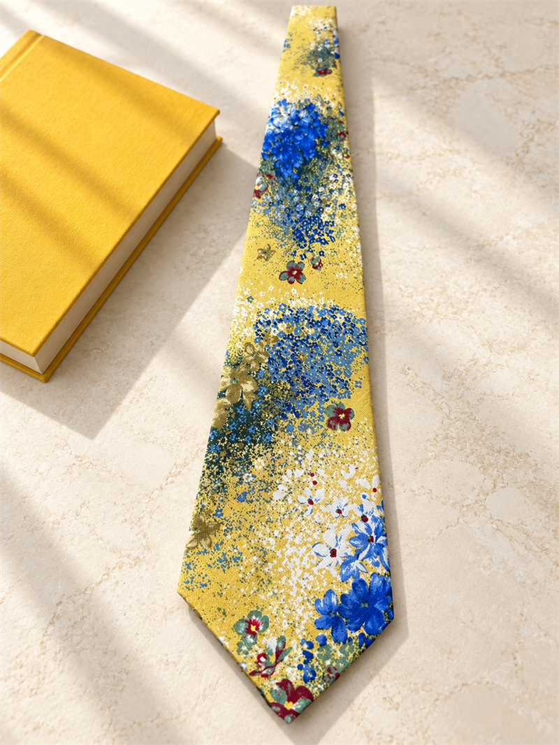 90s Yellow%Blue Floral Kravat