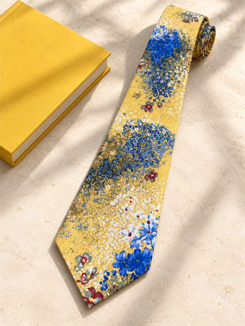90s Yellow%Blue Floral Kravat