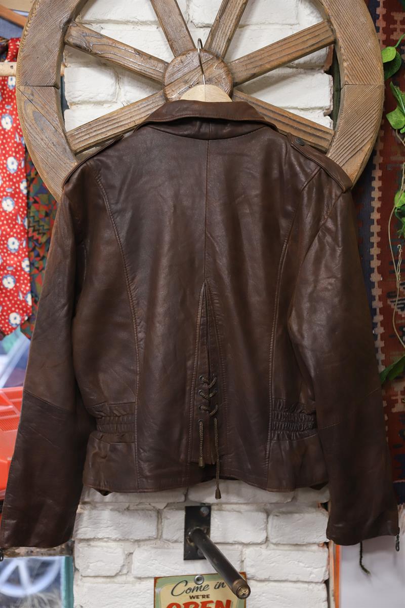 Acı Kahve Kemerli Biker Deri Ceket