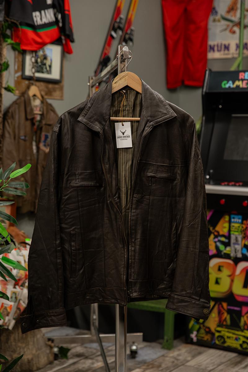 Acı Kahve Renk Biker Model Unisex Deri Ceket