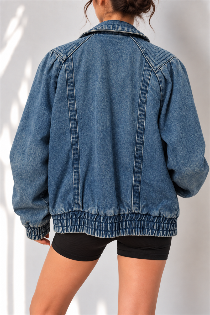 Acid Wash İçi Kürklü Bomber Kot Ceket
