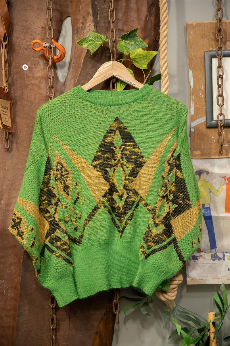 Altın İşlemeli Yeşil Wool Kazak