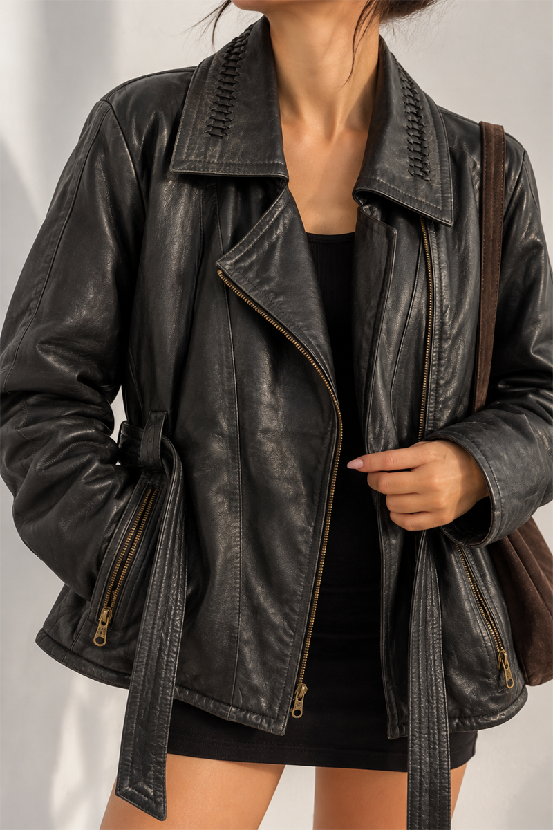 American Kemerli Biker Deri Ceket