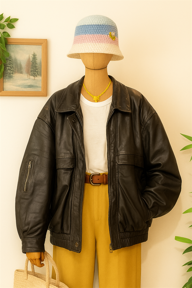 American Oversize Bomber Deri Ceket