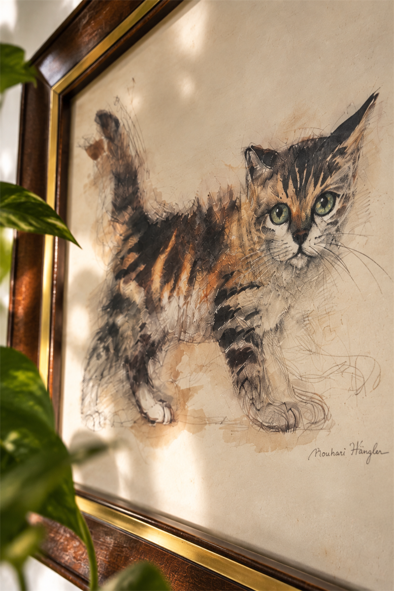 Antika Kedi Eskizi Tablosu