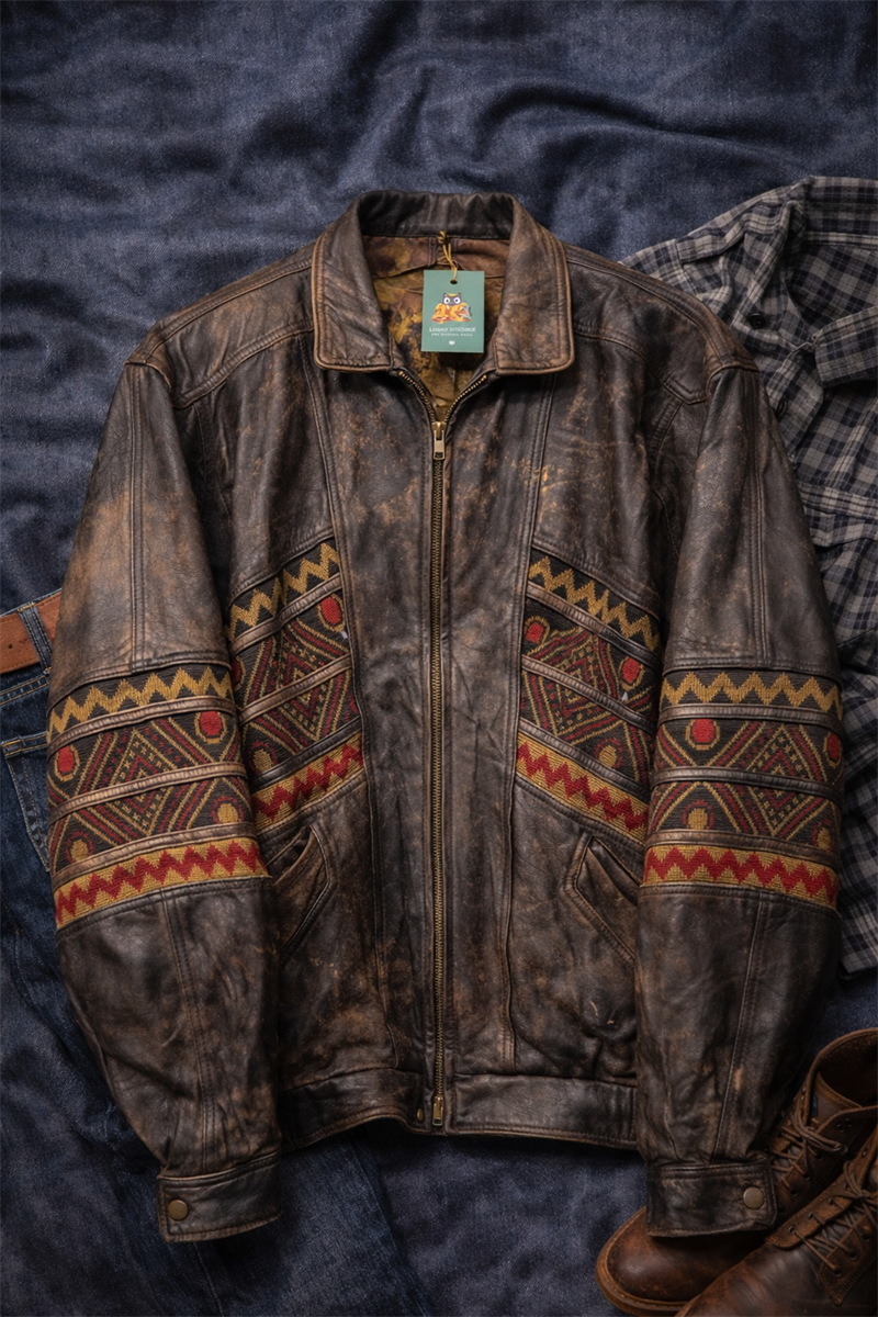 Aztec 80s Ethnic Deri Ceket