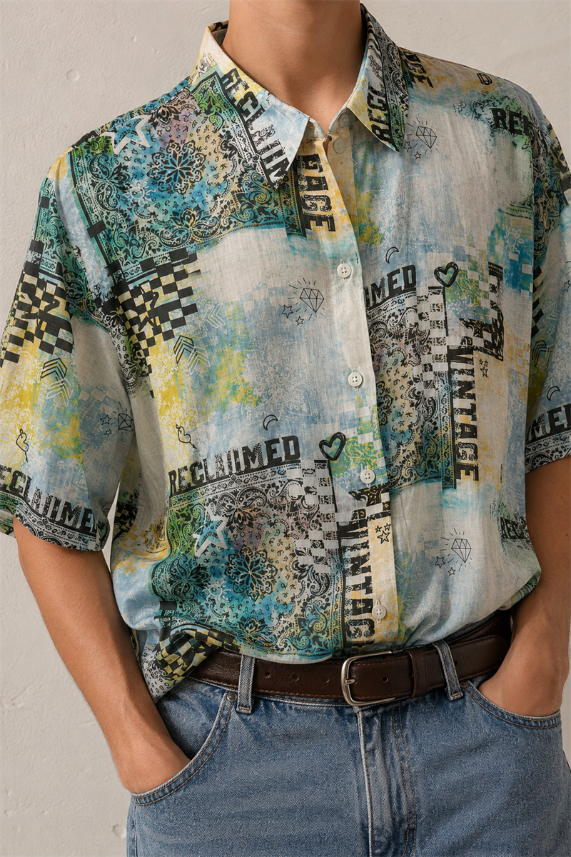 Bandana Print Tipgrafi Desen Gömlek