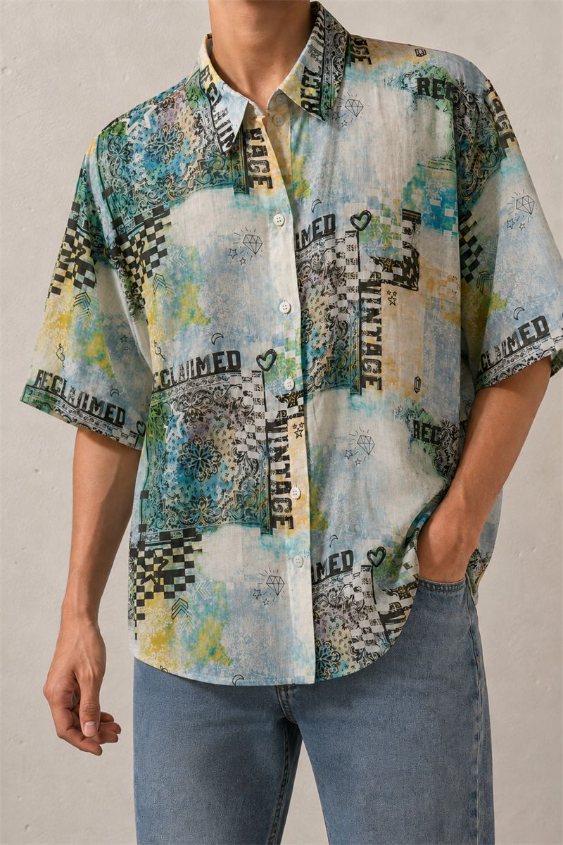 Bandana Print Tipgrafi Desen Gömlek