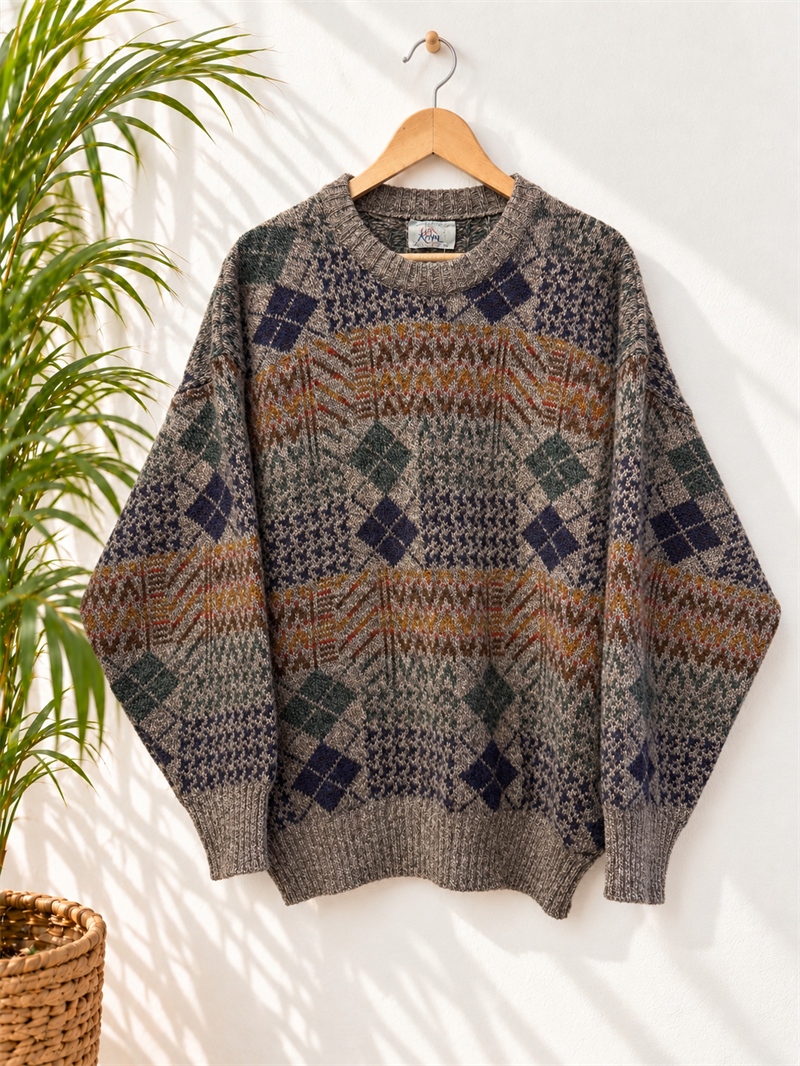 Beige Argyle Wool Kazak