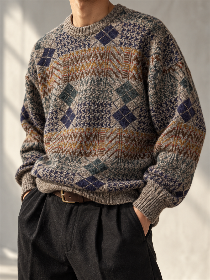 Beige Argyle Wool Kazak