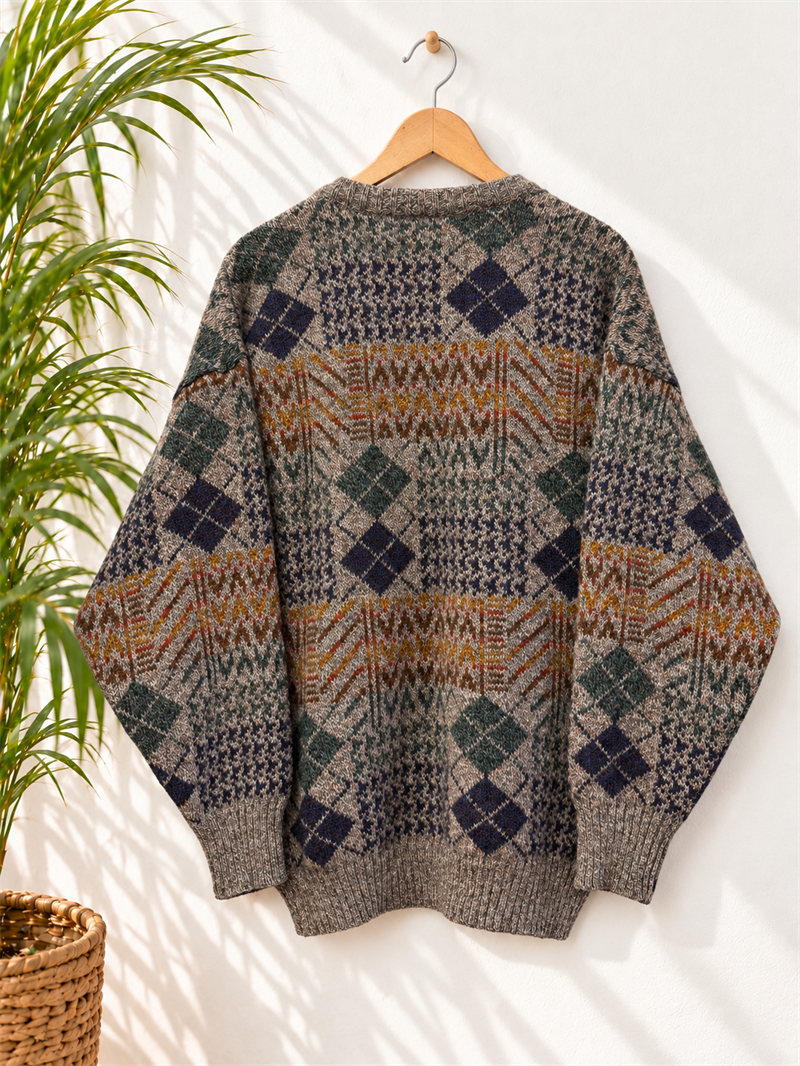Beige Argyle Wool Kazak