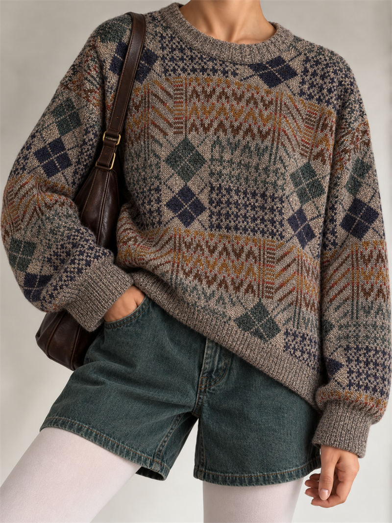 Beige Argyle Wool Kazak