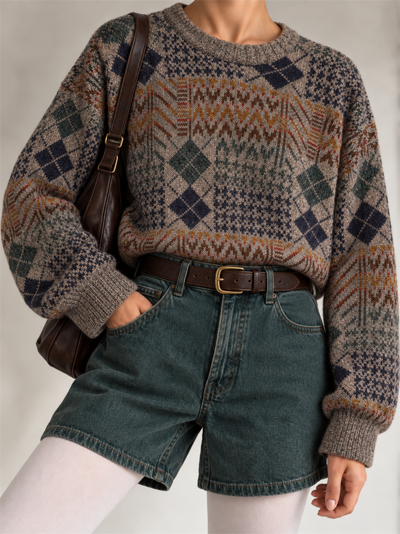 Beige Argyle Wool Kazak