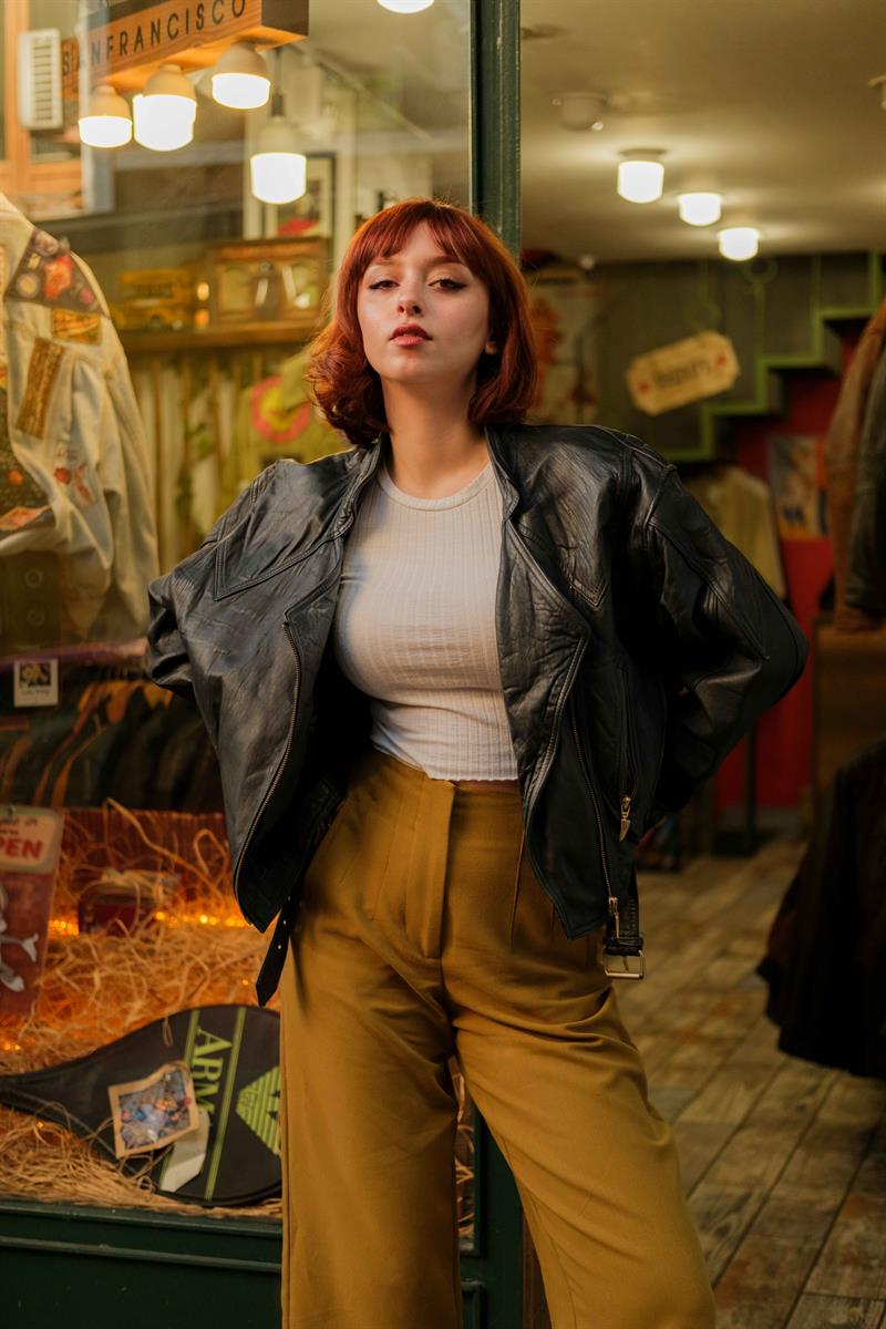 Biker Kemerli Model Kadın Deri Ceket