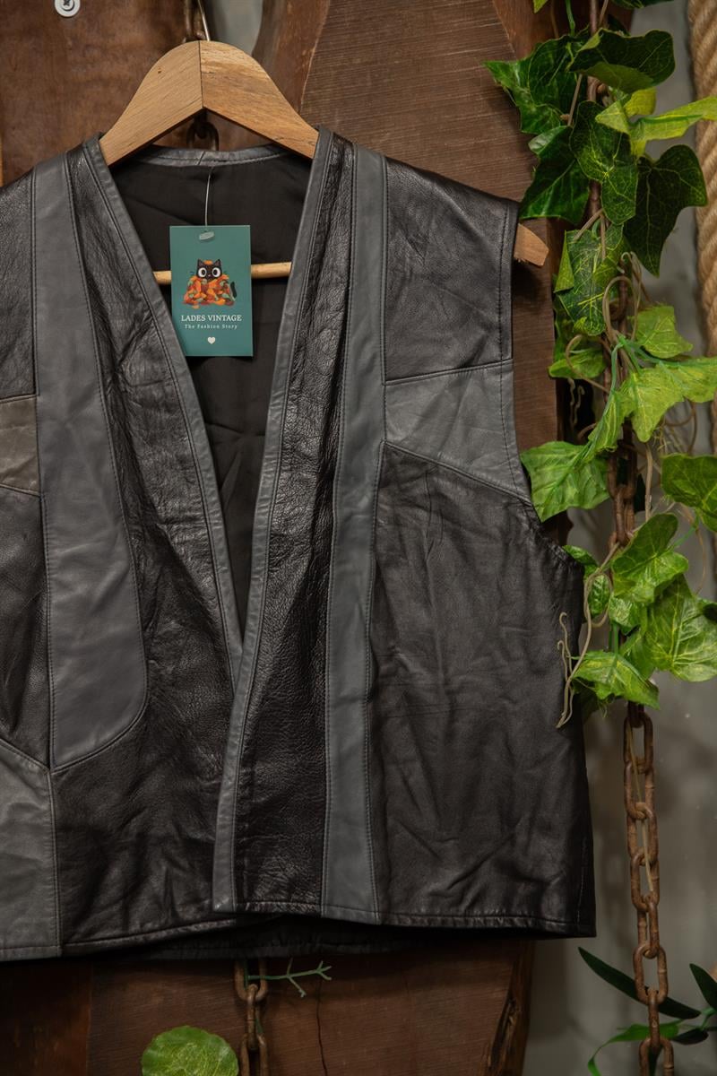 Biker Moto Black&Gray Deri Yelek