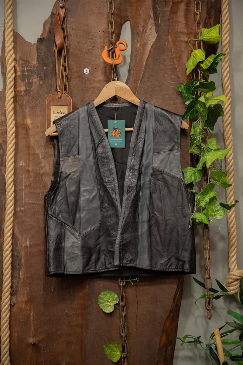 Biker Moto Black&Gray Deri Yelek