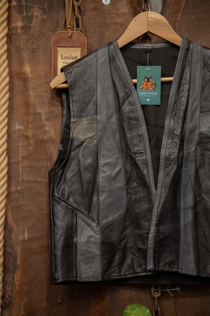 Biker Moto Black&Gray Deri Yelek