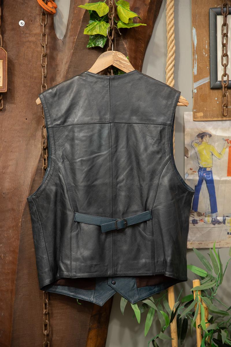 Biker Navy Deri Yelek