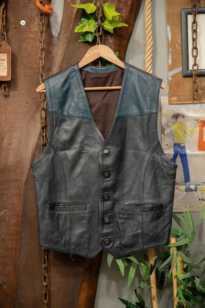 Biker Navy Deri Yelek