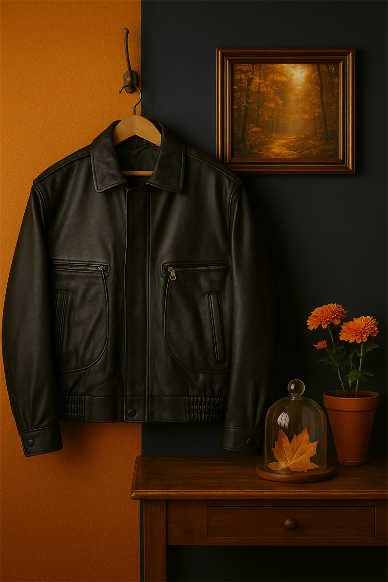 Black American Bomber Deri Ceket