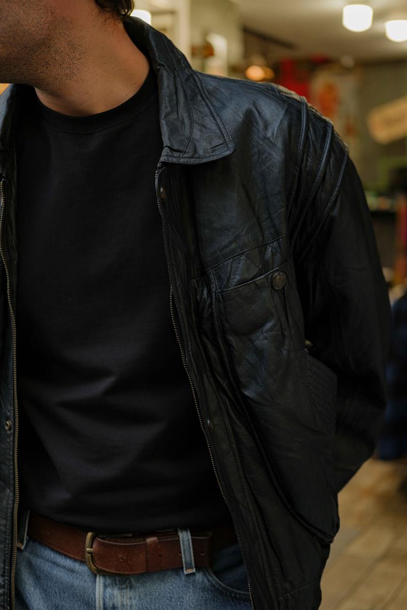 Black Bomber Vintage Unisex Deri Ceket