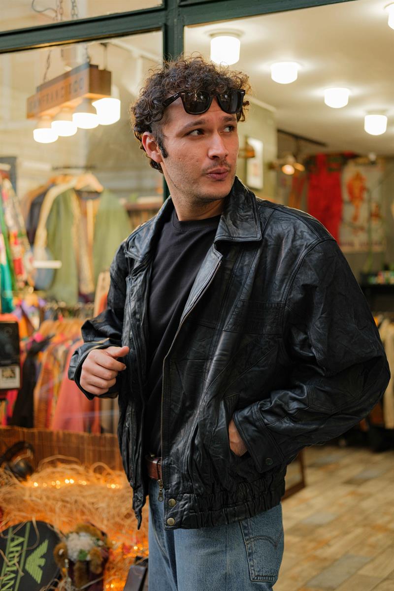 Black  Bomber Vintage Unisex Deri Ceket