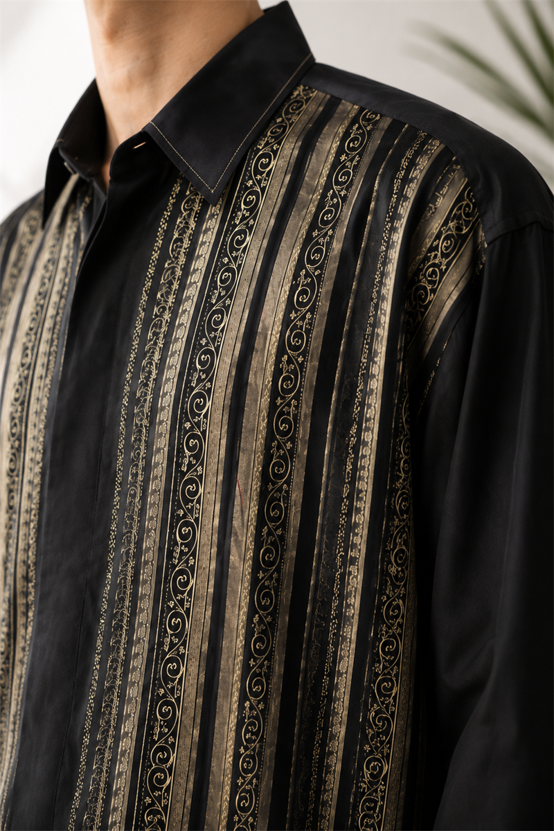 Black&Metallic Gold Parlak Gömlek