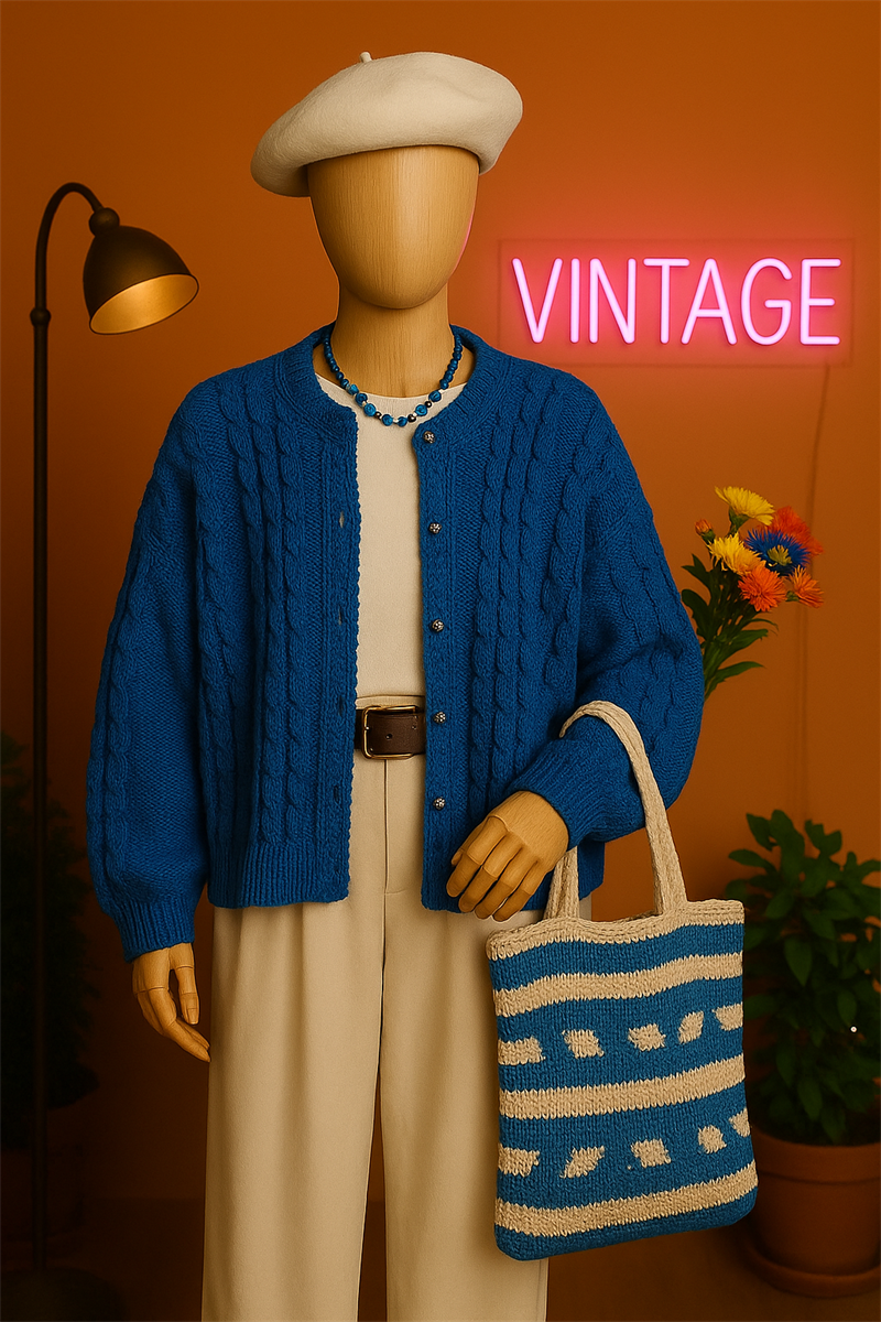 Blue Yarn Wool Hırka-Ceket