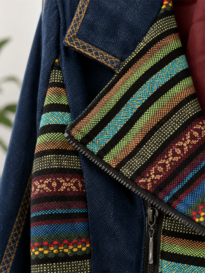 Bohemian Aztek Moto Denim Ceket